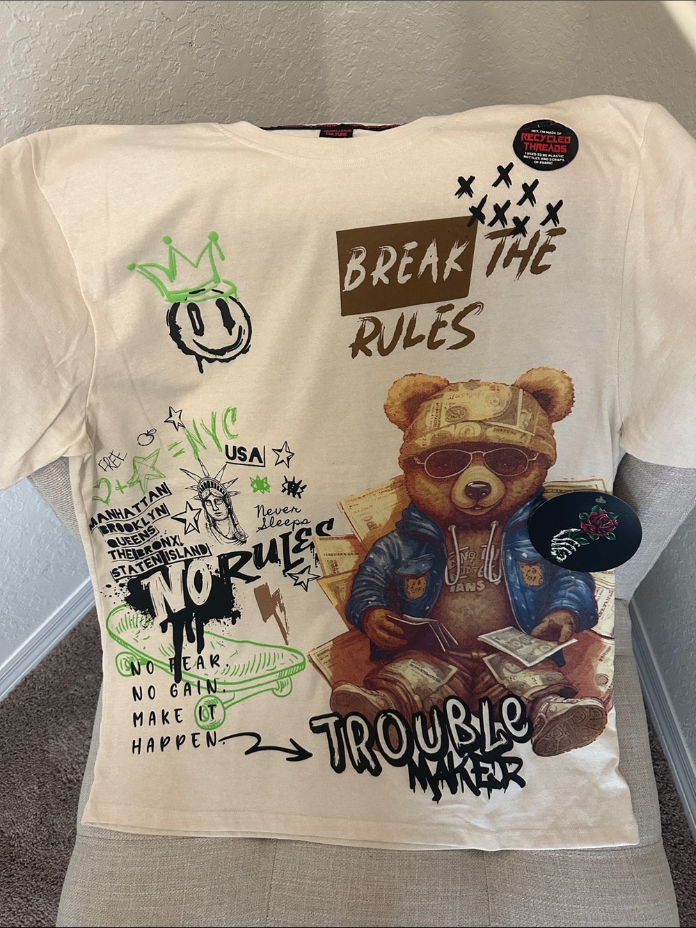 Kids White 'Break The Rules' Bear Graphic Tee by